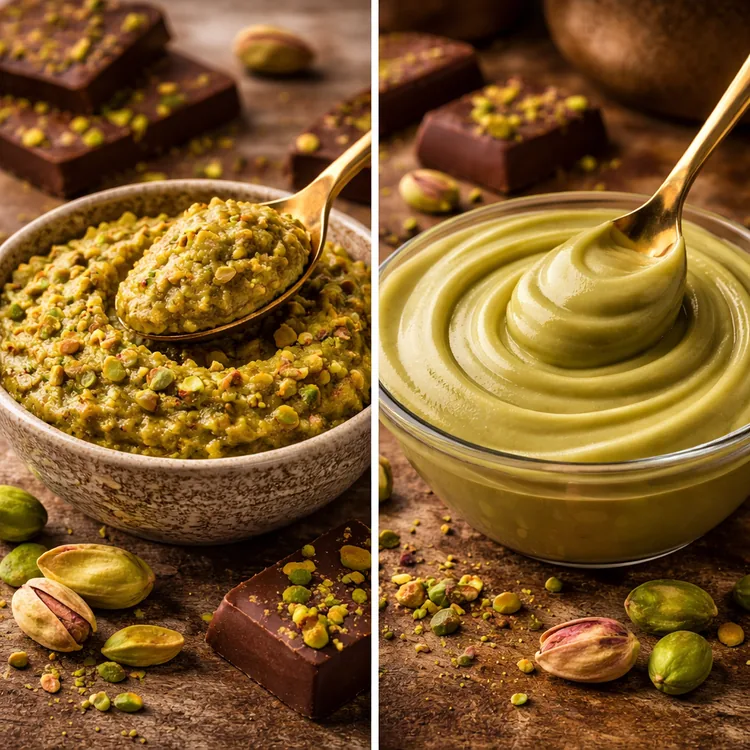 Crunchy and smooth pistachio paste for confectionery applications