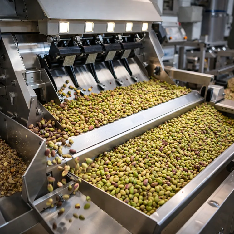 Modern pistachio optical sorting and processing line